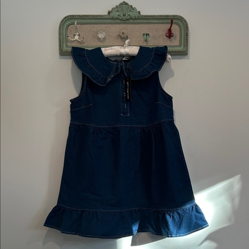 Dolls Kill Delia’s Navy Blue Denim Ruffle Collar Mini Dress Medium New